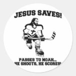 Jesus rettet Hockey lustiges T-Shirt Runde Aufkleber