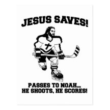 Jesus rettet Hockey lustiges T-Shirt Postkarten