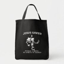 Jesus rettet Hockey lustiges T-Shirt Einkaufstasche