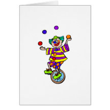 Jonglierender Unicycle-Clown Grußkarte