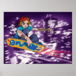Junge, der über einer futuristischen Stadt - Plaka Plakatdrucke