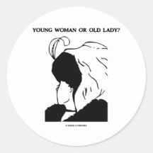 Junge Frau oder alte Dame? (Optische Täuschung) Runde Sticker