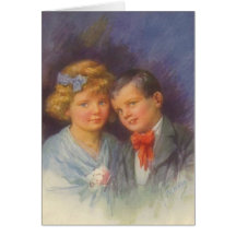 Junge Liebe, Vintages Mädchen u. Jungevalentine-Po Karte