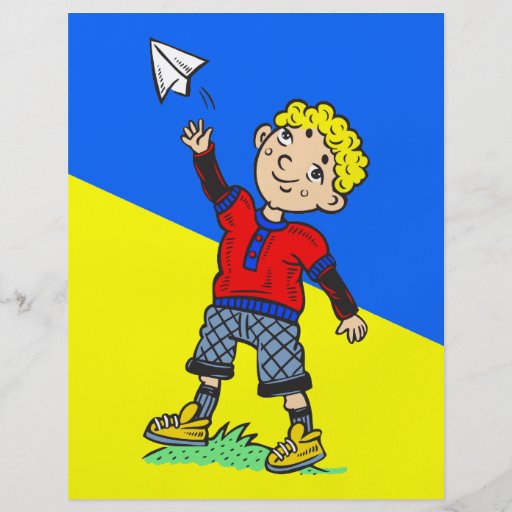 Jungen-fliegendes Papierflugzeug Bedruckte Flyer