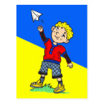 Jungen-fliegendes Papierflugzeug Postkarten