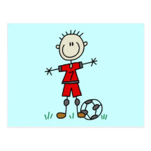 Jungen-rote einheitliche Fußball-T-Shirts und Gesc Postkarten
