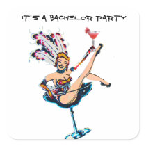 Jungesellen-Partyvegas-Kasino-Revuegirl Quadratsticker