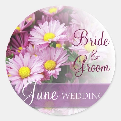 Juni-Hochzeit - Lavendel-Gänseblümchen Runder Sticker