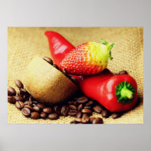 Kaffeebohnen Kivi Erdbeere Paprika Plakatdrucke