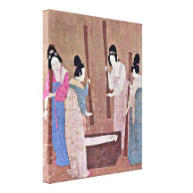 Kaiser-Kaiser Huizong - Frauen, die Seide vorberei Galerie Gefaltete Leinwand