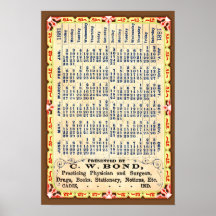 Kalender 1881 Cadiz, Indiana Posterdrucke