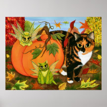 Kaliko-Katzen-feenhafter Katzen-Blätter-Fall-Herbs Plakatdrucke