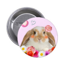 Kaninchen mit Blumen Button