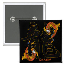 Kanji Koi Fisch-Drache Anstecknadelbutton