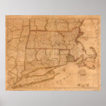 Karte 1843 von Massachusetts Connecticut Rhode Isl Posterdrucke