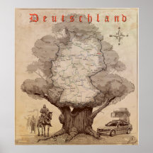 Karte von Deutschland. Art eines alten Stiches Posterdruck