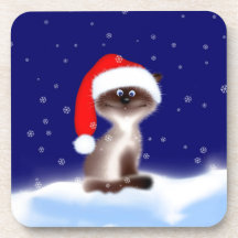 Katze in der Weihnachtsmannmütze Getränke Untersetzer