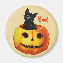 Katze in Kürbis-Vintagem Halloween-Magneten