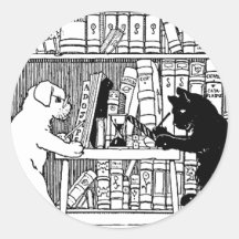 Katze und Hund in der Bibliothek Sticker