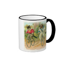 Katzen, die Fahrräder reiten Kaffeetassen
