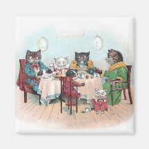 Katzen-Familie sitzt sich hin, um zu frühstücken Kühlschrankmagnete