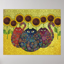 Katzen mit Sonnenblume-Leinwanddruck Posterdruck
