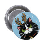 Katzen-tragende Ren-Geweihe - Weihnachtskatzen-Kun Button