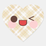 Kawaii, der Gesicht Brown kariert blinzelt Herzaufkleber