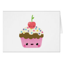 Kawaii kleiner Kuchen mit Kirsche auf die Oberseit Karte