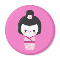 Kawaii Kokeshi - rosa Magnet magnete