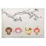 kawaii Tiere auf Vintagem geknittertem altem Papie Tischsets