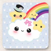 Kawaii Wolke, Sterne und Regenbogen Cocktail Untersetzer