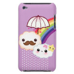 Kawaii Wolkenpaare mit Regenbogen und Regenschirm Barely There iPod Case