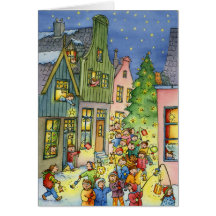 Kinderlaternen-Dorf-Weihnachtsgruß-Karte