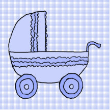 Kinderwagen. Hellblau auf Karo-Muster Fotostatuen