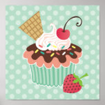 Kirsch-u. Minzen-Kuchen-Leinwand-Druck Plakate