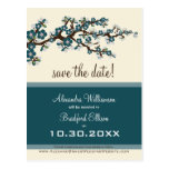 Kirschblüten-Save the Date Postkarte (aquamarin)