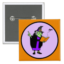 Klassische Cartoon-Halloween-Hexe Buttons