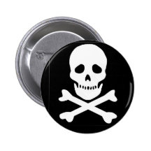 klassischer Totenkopf mit gekreuzter Knochen Anstecknadelbuttons