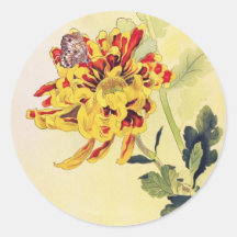 Klassischer Vintager ukiyo-e Chrysanthemeschmetter Runde Sticker