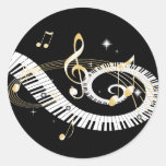 Klavier-Schlüssel und goldener Musiknoten Runde Aufkleber