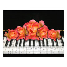 Klavier-Tastatur-Rosen und Musiknoten Ankündigungskarten