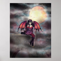 Kleine gotische Vampirs-Fee und Katzen-Plakat