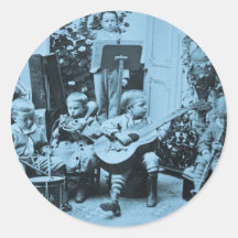 Kleine Jungen-Orchester Vintages Stereoview Cyanot Runde Sticker