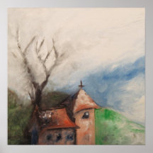 Kleine Kirche auf einem Hügel Plakat
