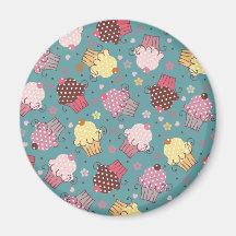Kleine Kuchen auf Blau Magnete