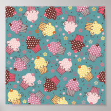 Kleine Kuchen auf Blau Plakat