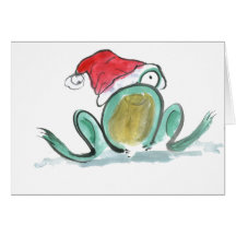 Kleiner Frosch trägt einen WeihnachtenSanta Hut Karten