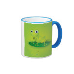 Kleiner grüner Frosch auf einem Wasserlilie-Becher Kaffeehaferl