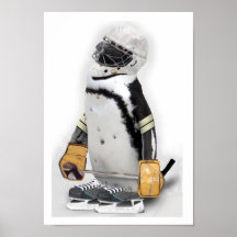 Kleiner Pinguin-tragender Hockey-Gang Posterdrucke